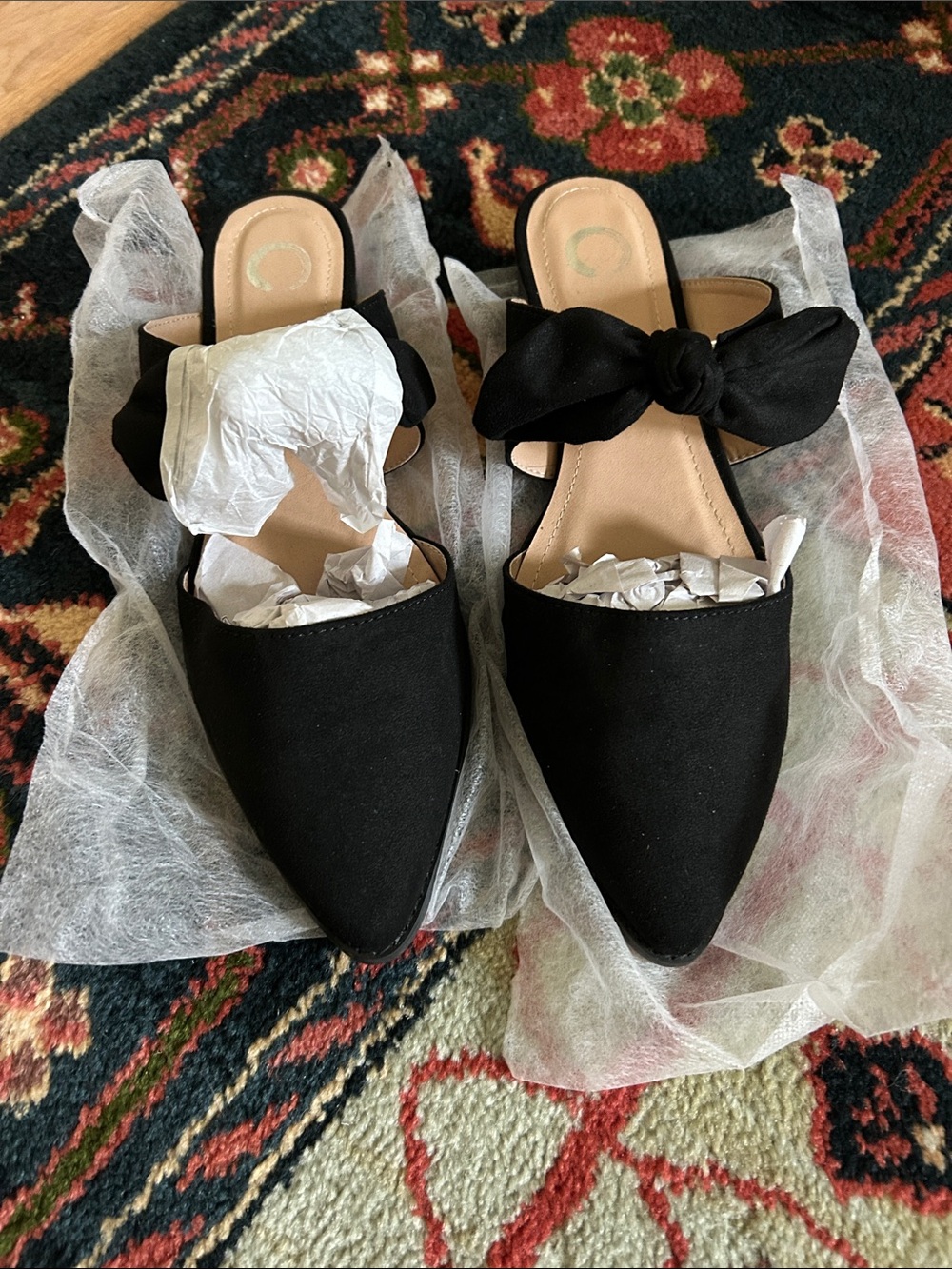 Black Bow Slip-On Pointed Toe Mules